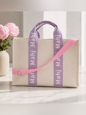 Oh My Mahjong Canvas Tote Bag Lilac with Pink Crossbody